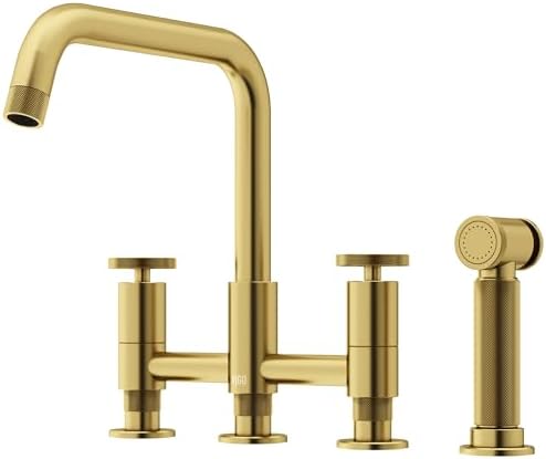 Viva  Deep Pan ゴールドトップコーティング 2点セット VIGO Cass 12'' H Double Handle Widespread Bridge Kitchen Faucet